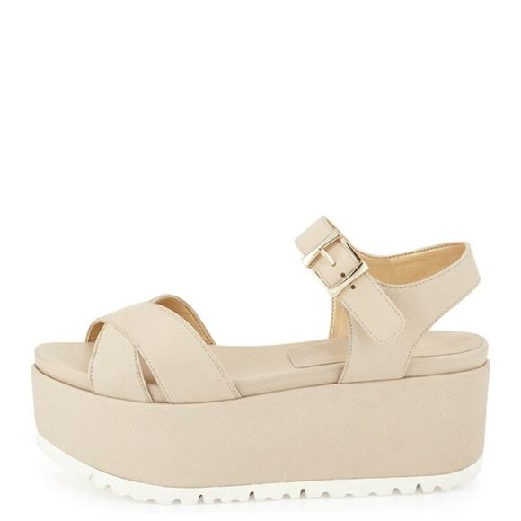 Stuart Weitzman Crosspath Platform Sandals Leather Flatform Criss Cross Cream - Picture 11 of 11